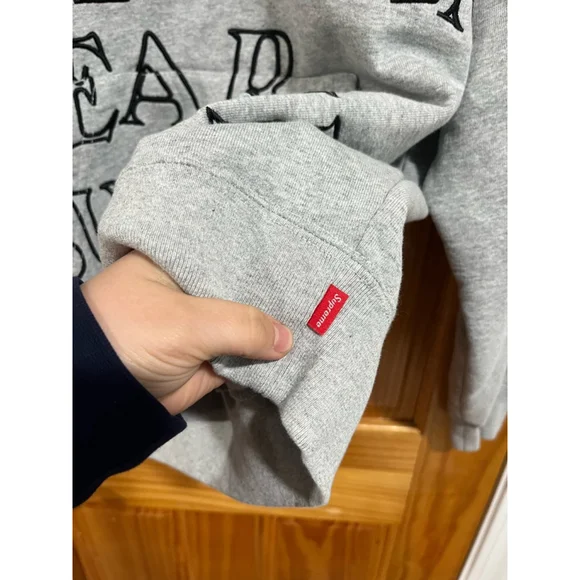 Supreme Stronger Than Fear Embroidered Grey Hooded Supreme Stronger Than Fear Embroidered Grey Hooded